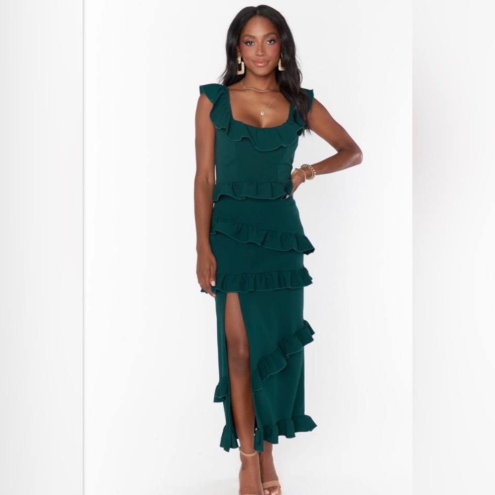 NWT Show Me Your MuMu Teal Ruffle High Low Dress